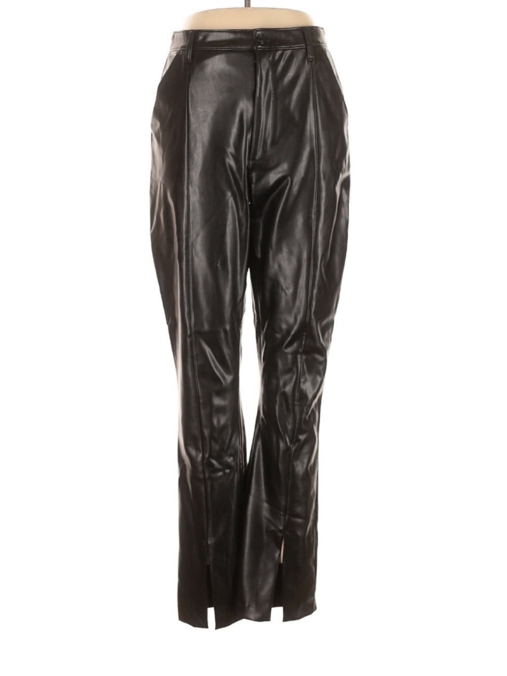 Abercrombie Curve Love Faux Leather Skinny Pants Split Hem Black 32 14 NWT - Picture 2 of 5